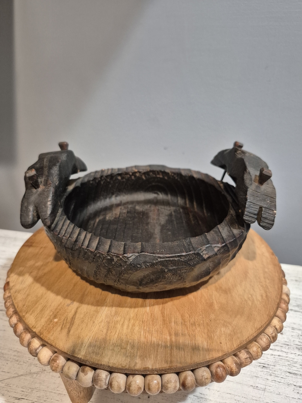 Vintage Hand Carved Primitive Wooden Bowl Custom Artisan Mark